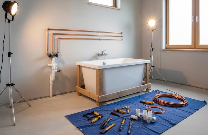 Professional plumbing renovation showing copper pipes and quality workmanship by Bright Water Plumbing Keswick